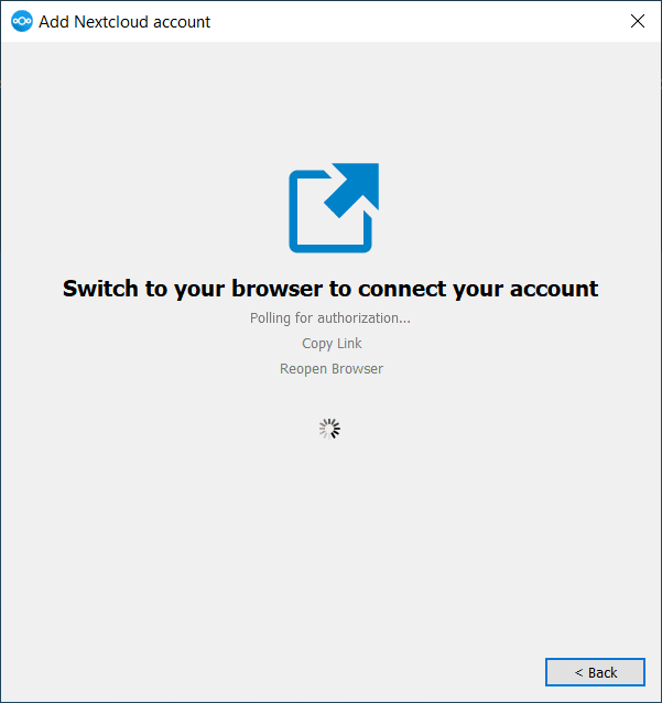 Nextcloud desktop client wizard illustrating folder sync setup on a workstation.