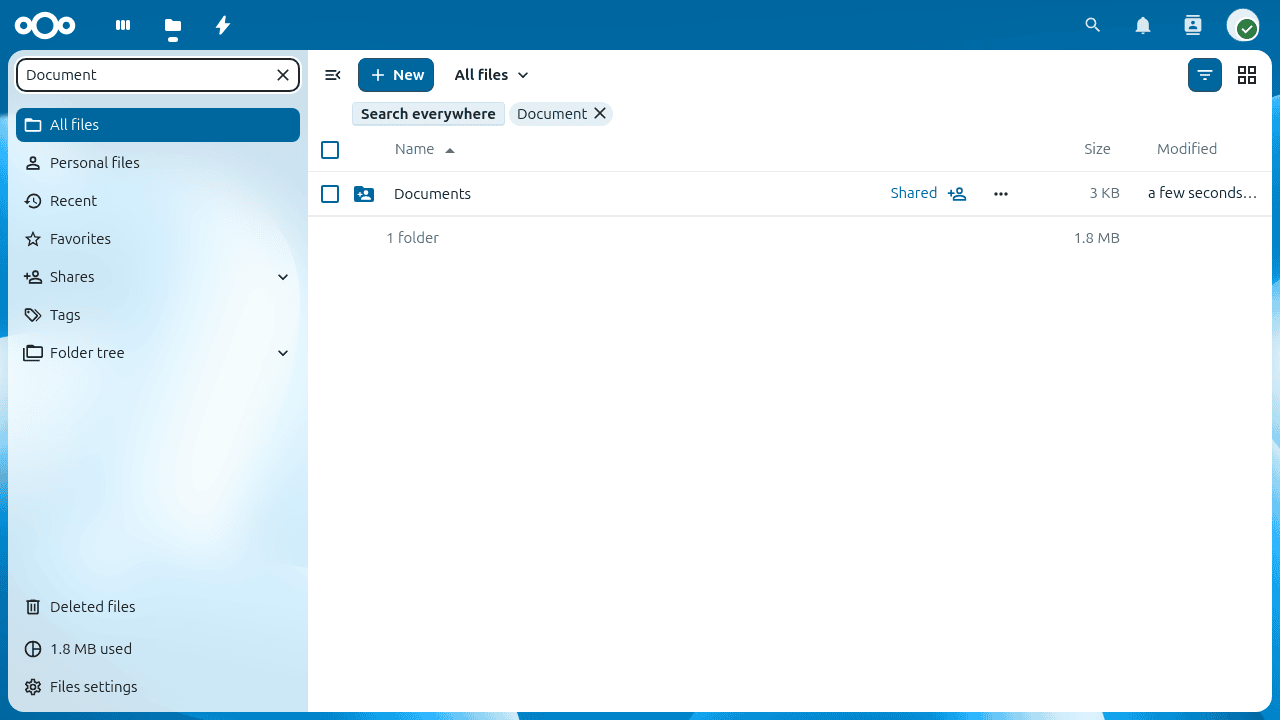 Nextcloud Files view excerpt comparable to opening documents for collaborative editing.