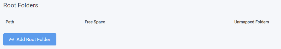 Radarr Settings → Media Management highlighting root folder configuration.